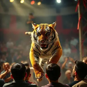 Falha em grade de proteção de circo deixa tigre solto diante da plateia